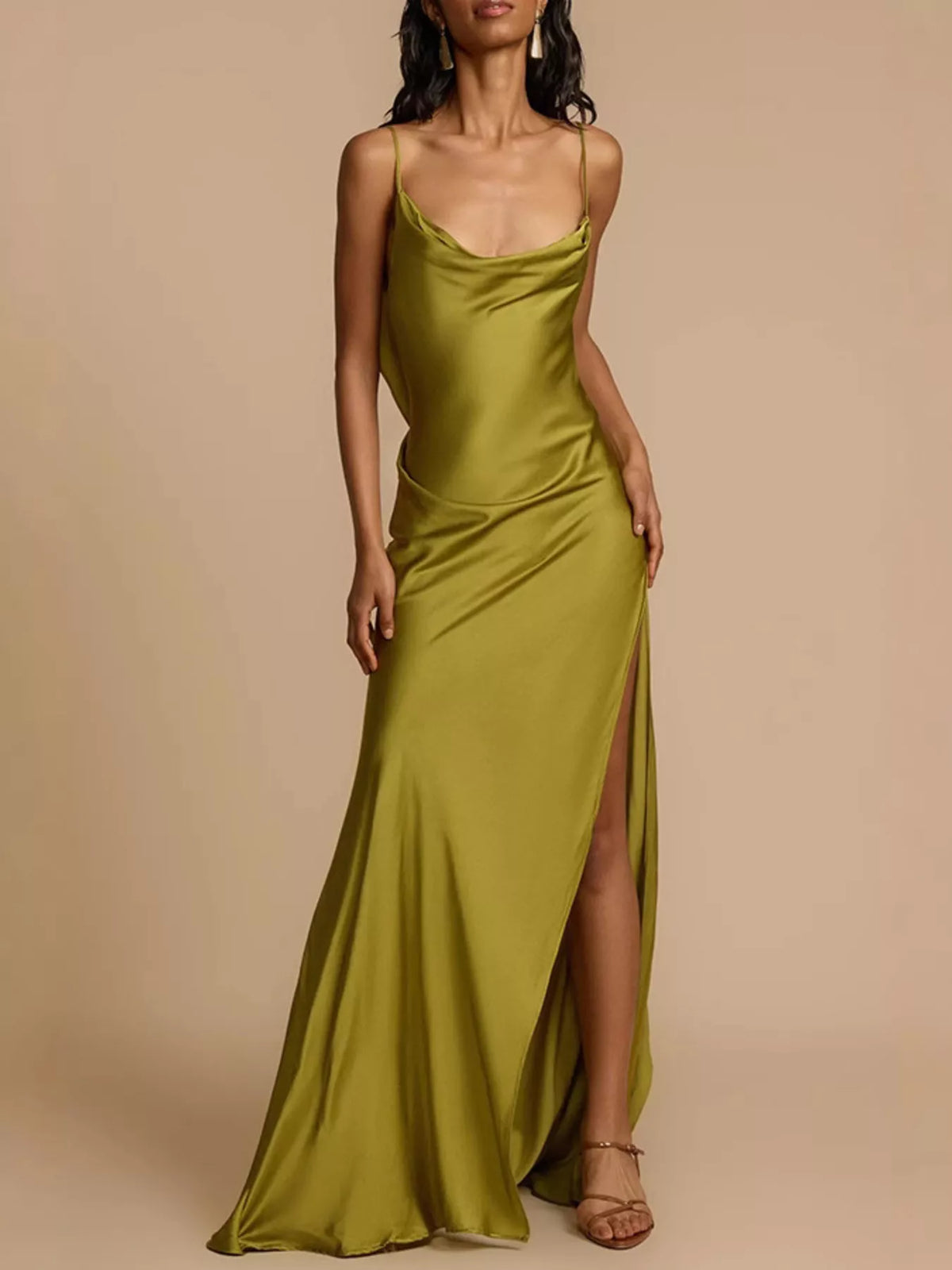 Cowl-Neck Satin Maxi Dress