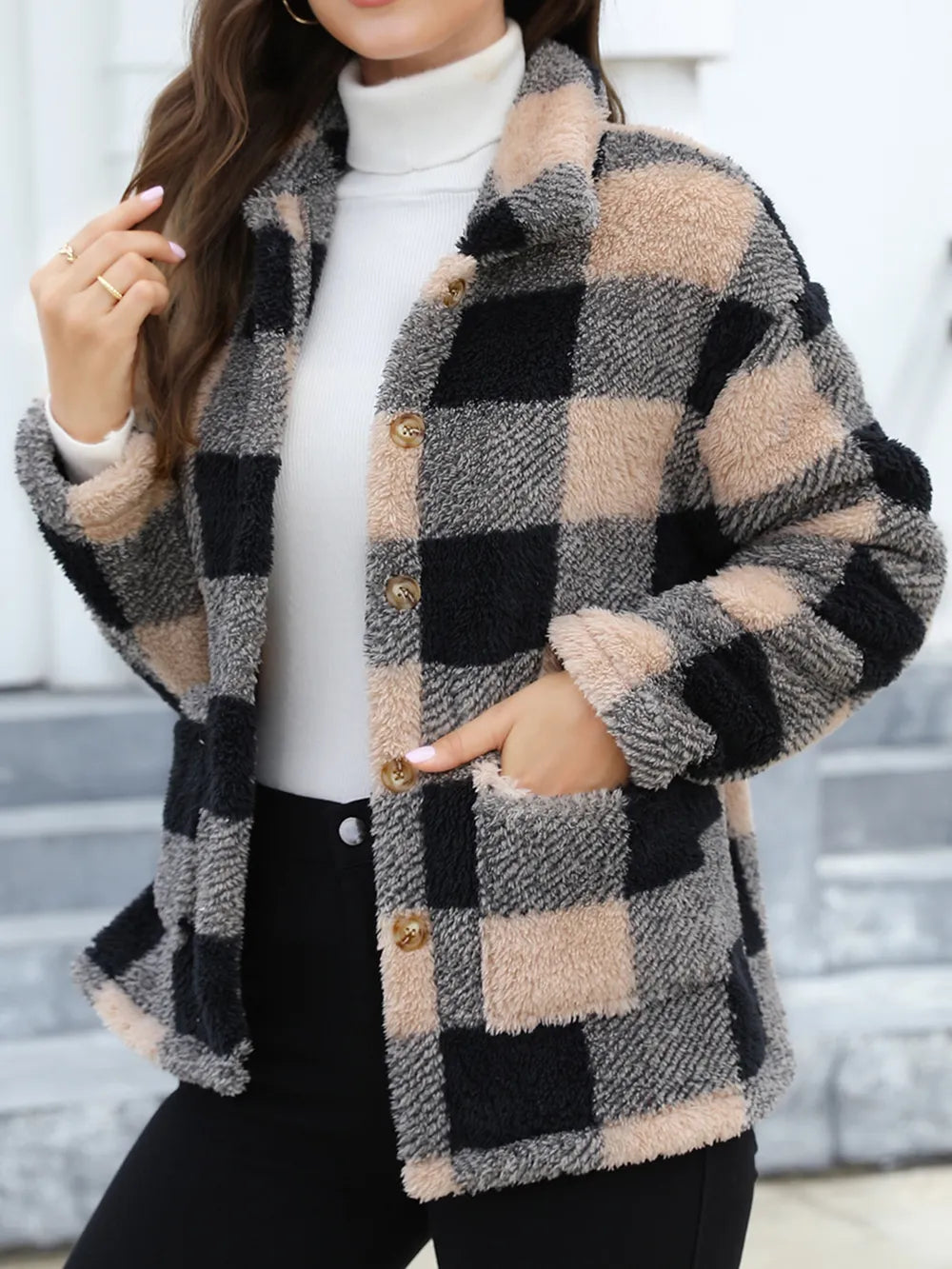 Drop-Shoulder Fuzzy Jacket, view 13