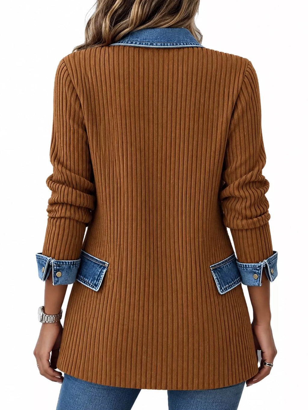 Contrast-Trim Ribbed Knit Cardigan, product view 10
