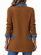 Contrast-Trim Ribbed Knit Cardigan, product view 10