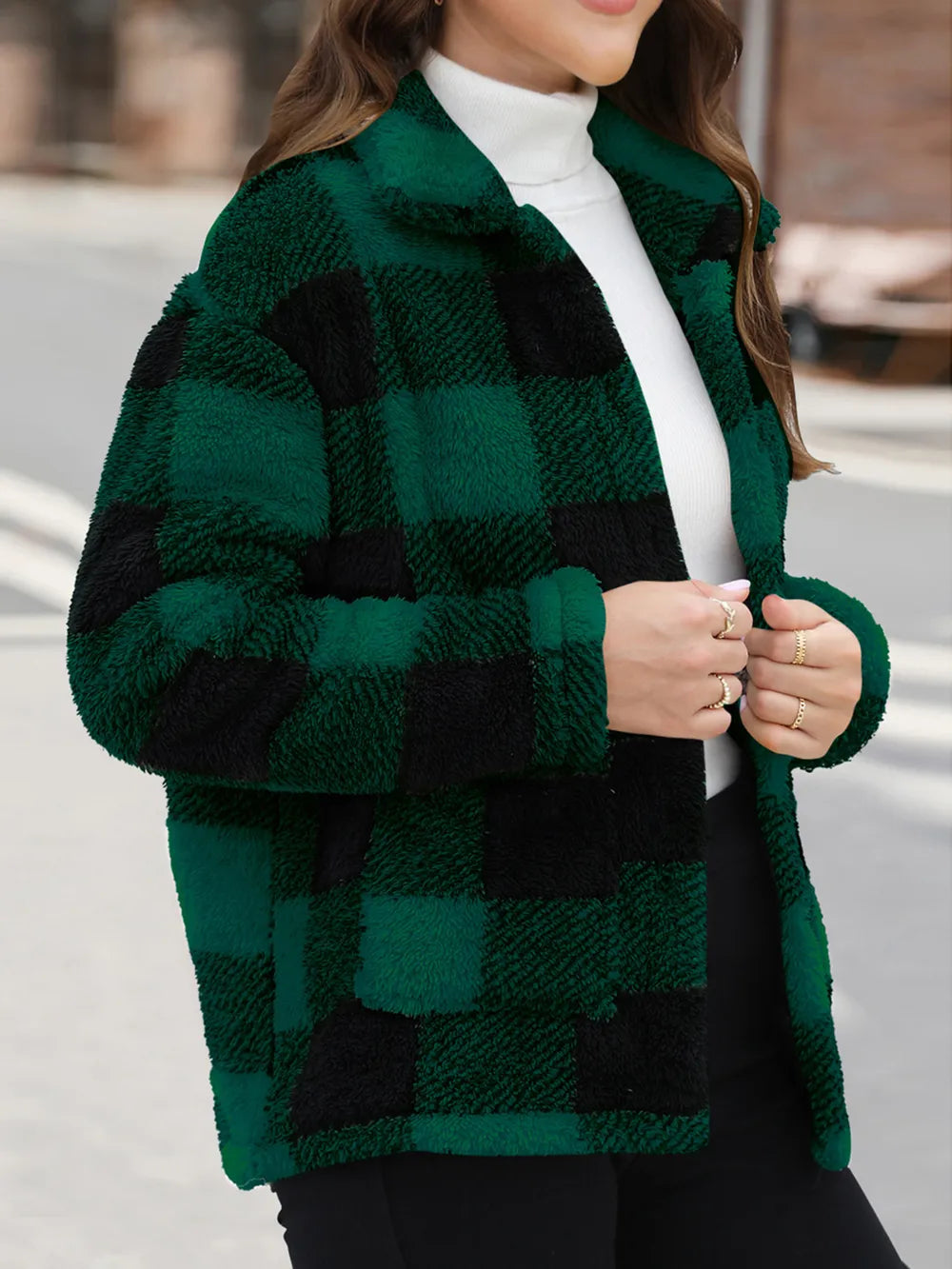 Drop-Shoulder Fuzzy Jacket, view 8