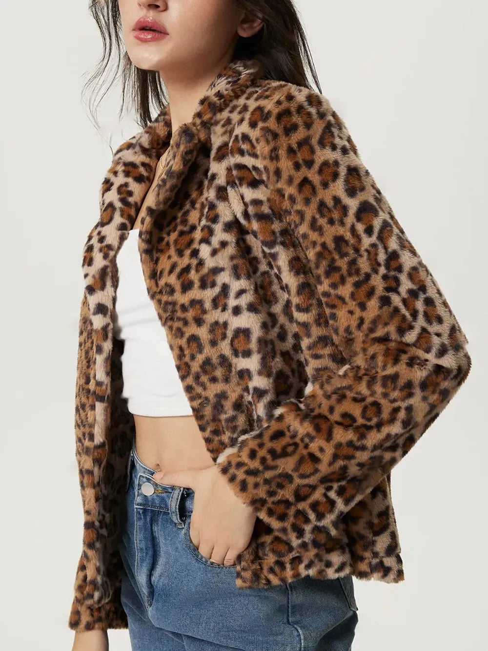 Leopard Fuzzy Collared Jacket, view 4
