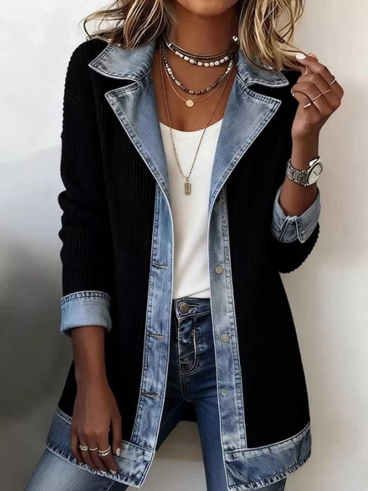 Contrast-Trim Ribbed Knit Cardigan, product view 1
