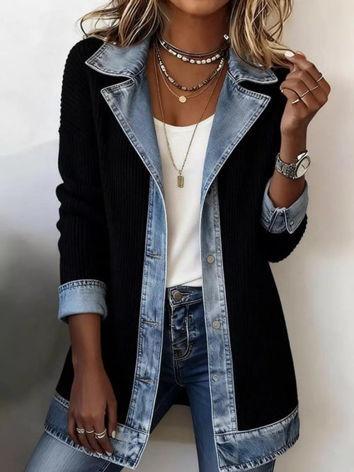 Contrast-Trim Ribbed Knit Cardigan, product view 1