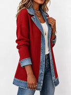 Contrast-Trim Ribbed Knit Cardigan, product view 19