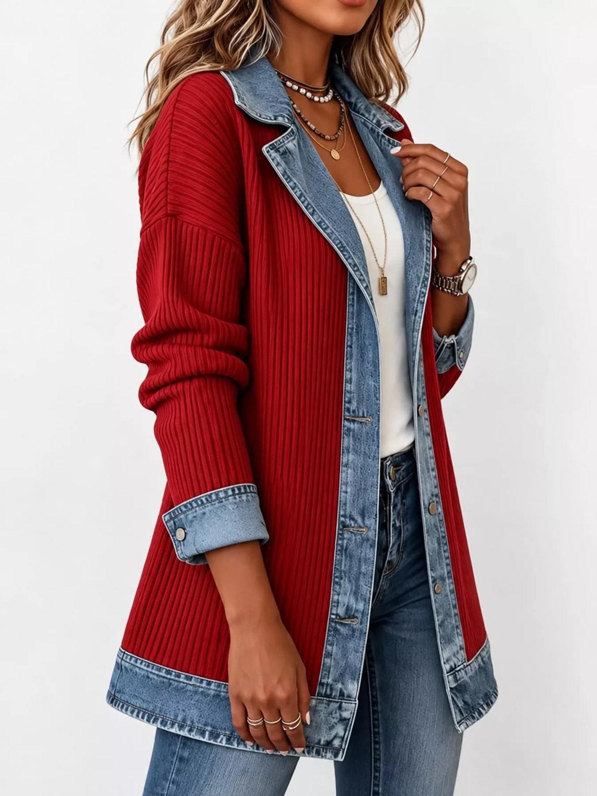 Contrast-Trim Ribbed Knit Cardigan, product view 19