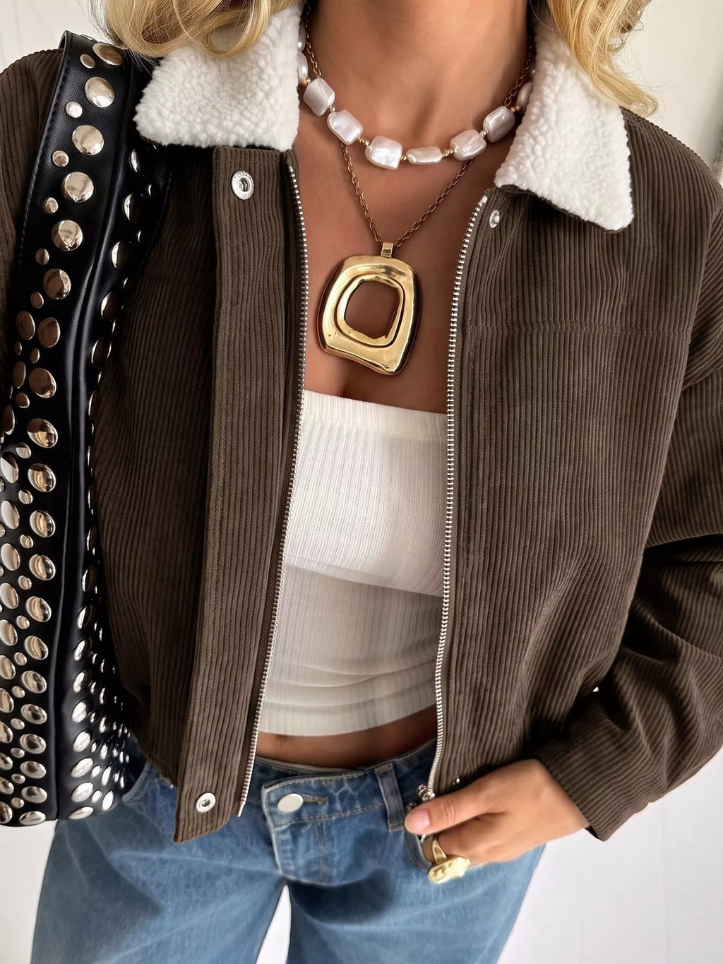 Sherpa-Collar Corduroy Jacket
