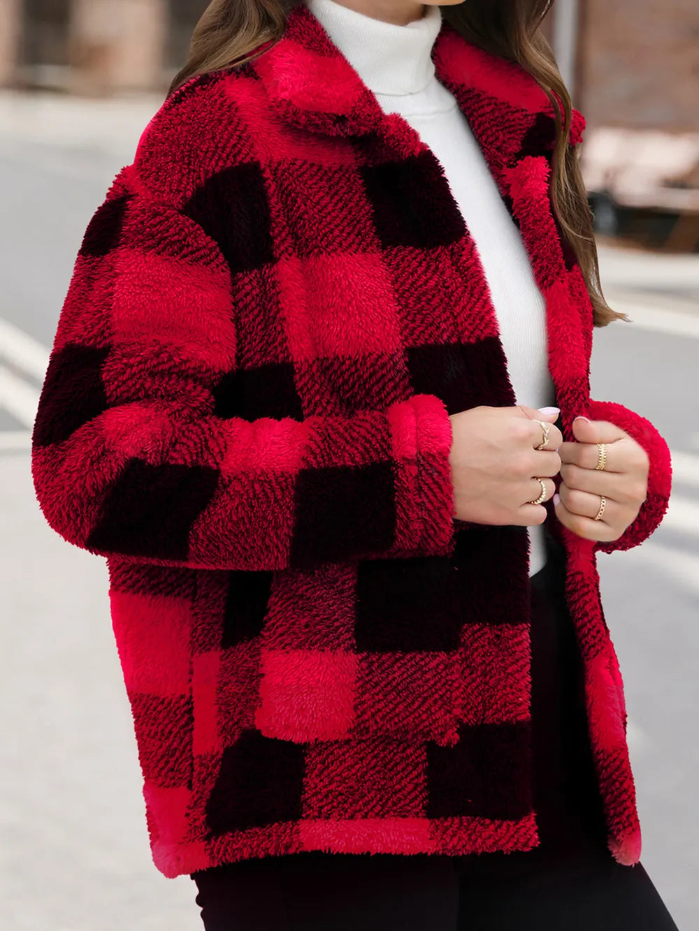 Drop-Shoulder Fuzzy Jacket, view 3