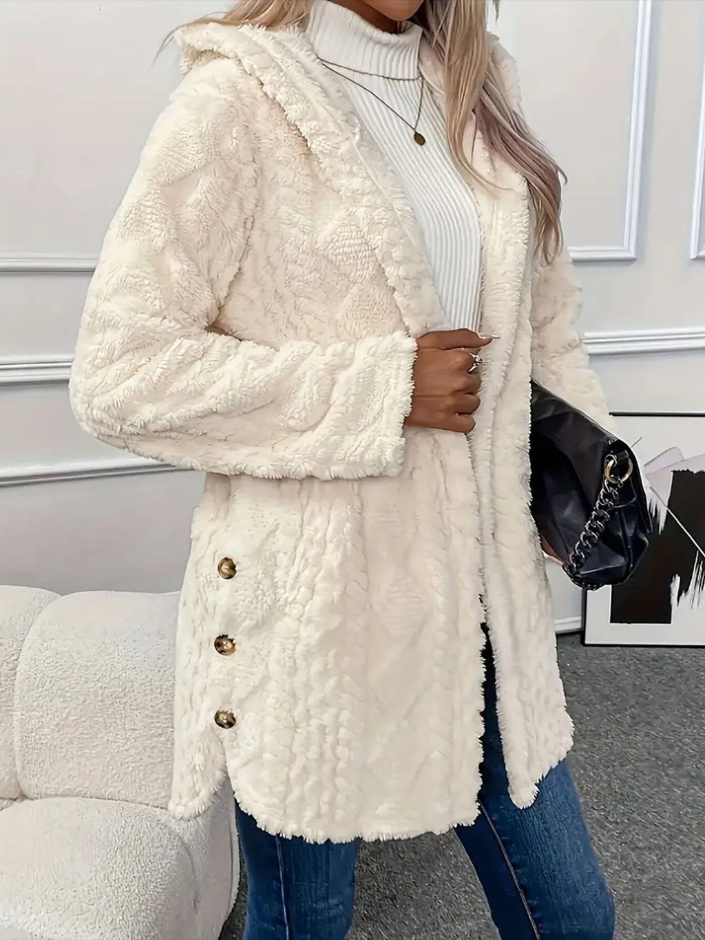 Button-Front Faux-Fur Teddy Coat, view 5