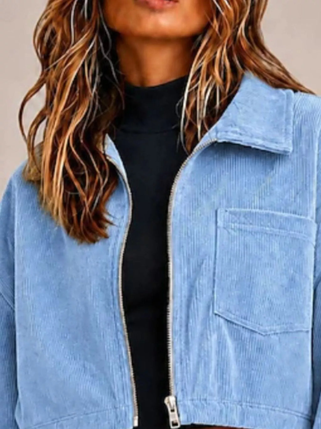 Cropped Corduroy Zip Jacket