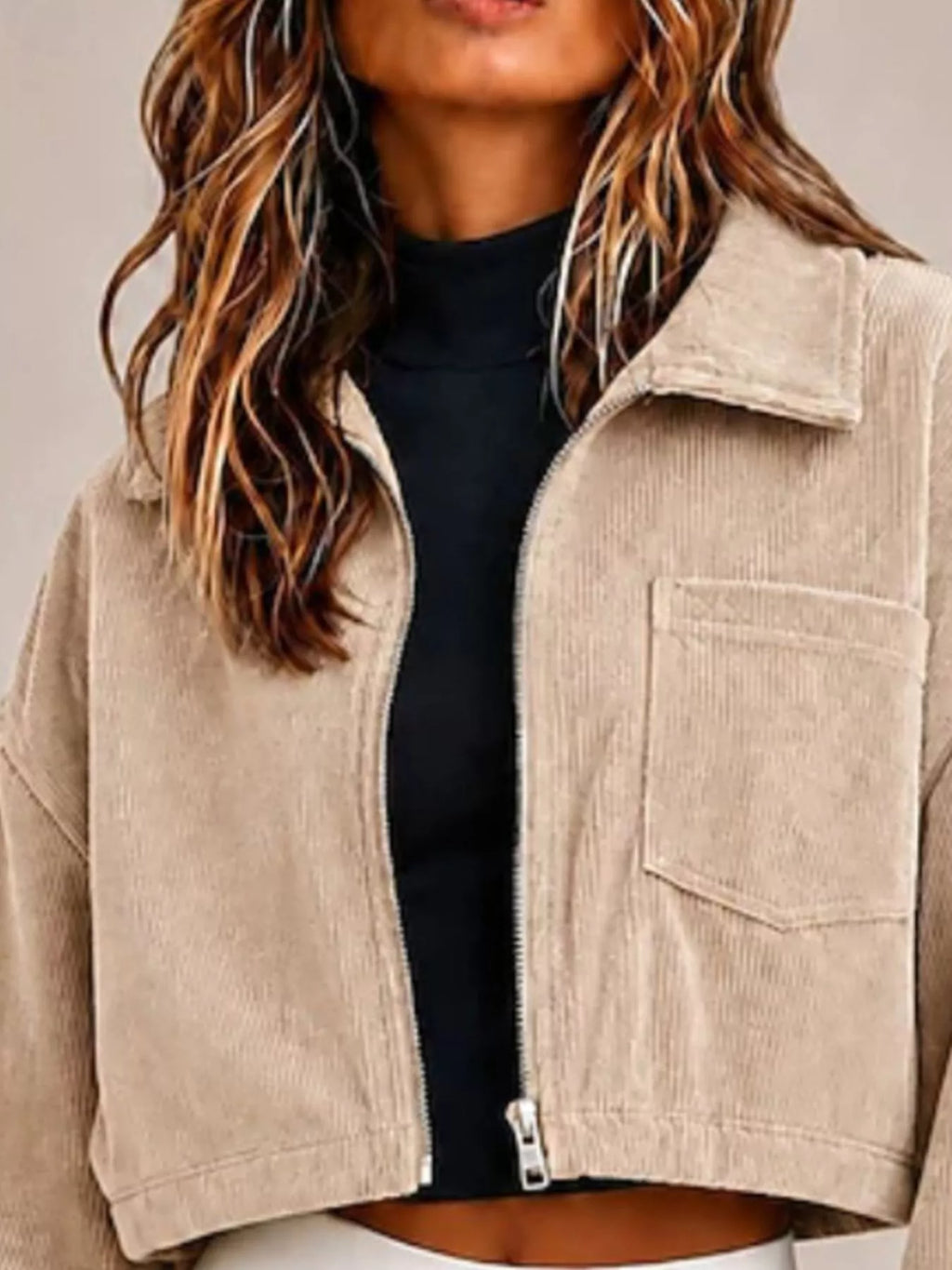 Cropped Corduroy Zip Jacket