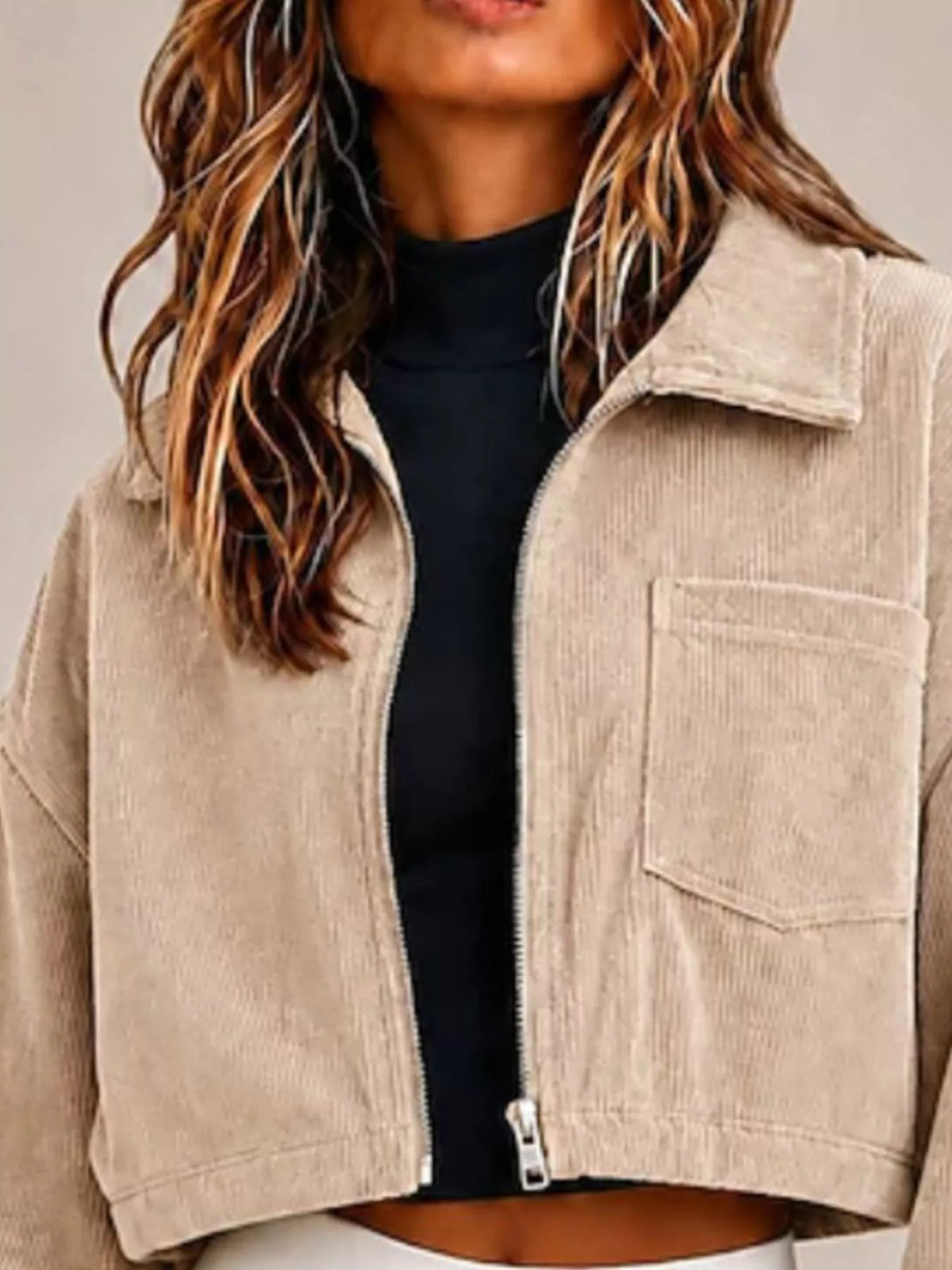 Cropped Corduroy Zip Jacket