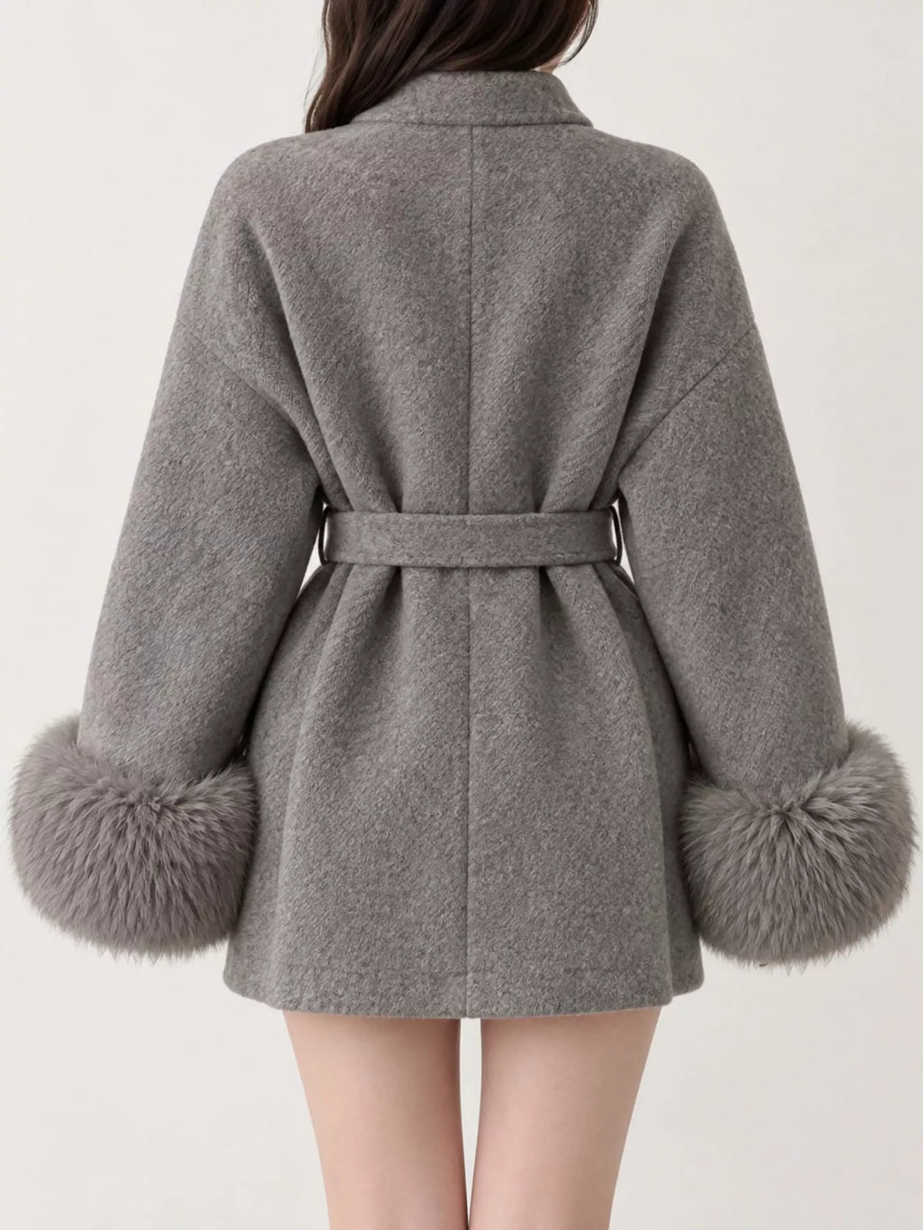 Faux-Fur Cuff Wrap Coat