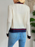 Contrast-Trim Cable-Knit Cardigan, product view 6