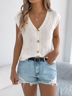 Short-Sleeve Cable-Knit Cardigan in Beige