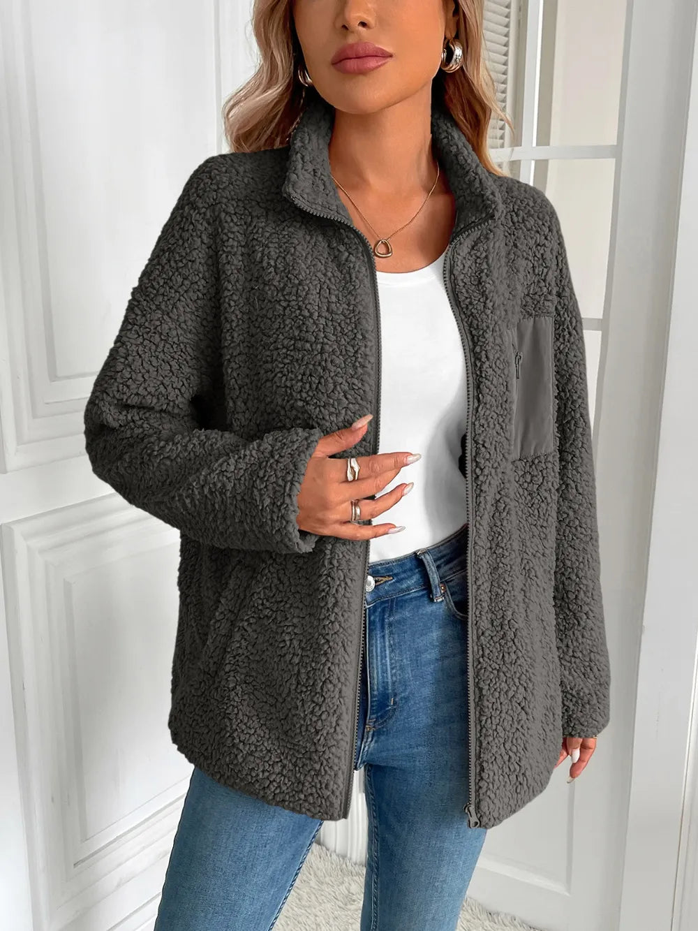 Fuzzy Zip-Up Jacket, view 14