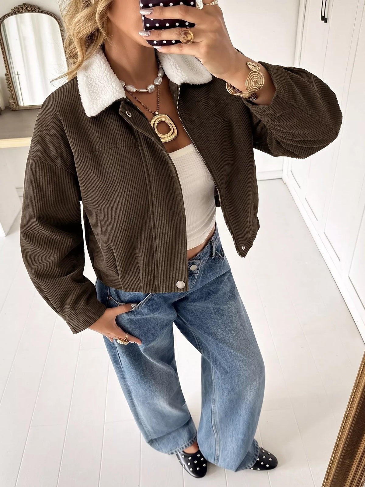 Sherpa-Collar Corduroy Jacket