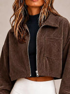 Cropped Corduroy Zip Jacket