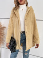 Hooded Fuzzy Button Jacket, view 6