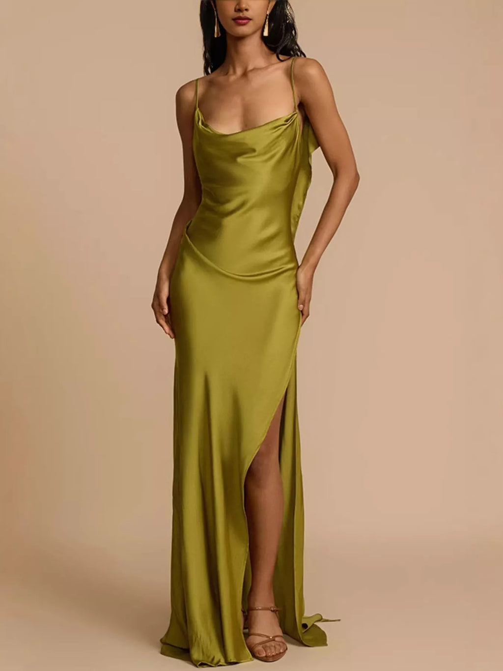 Cowl-Neck Satin Maxi Dress
