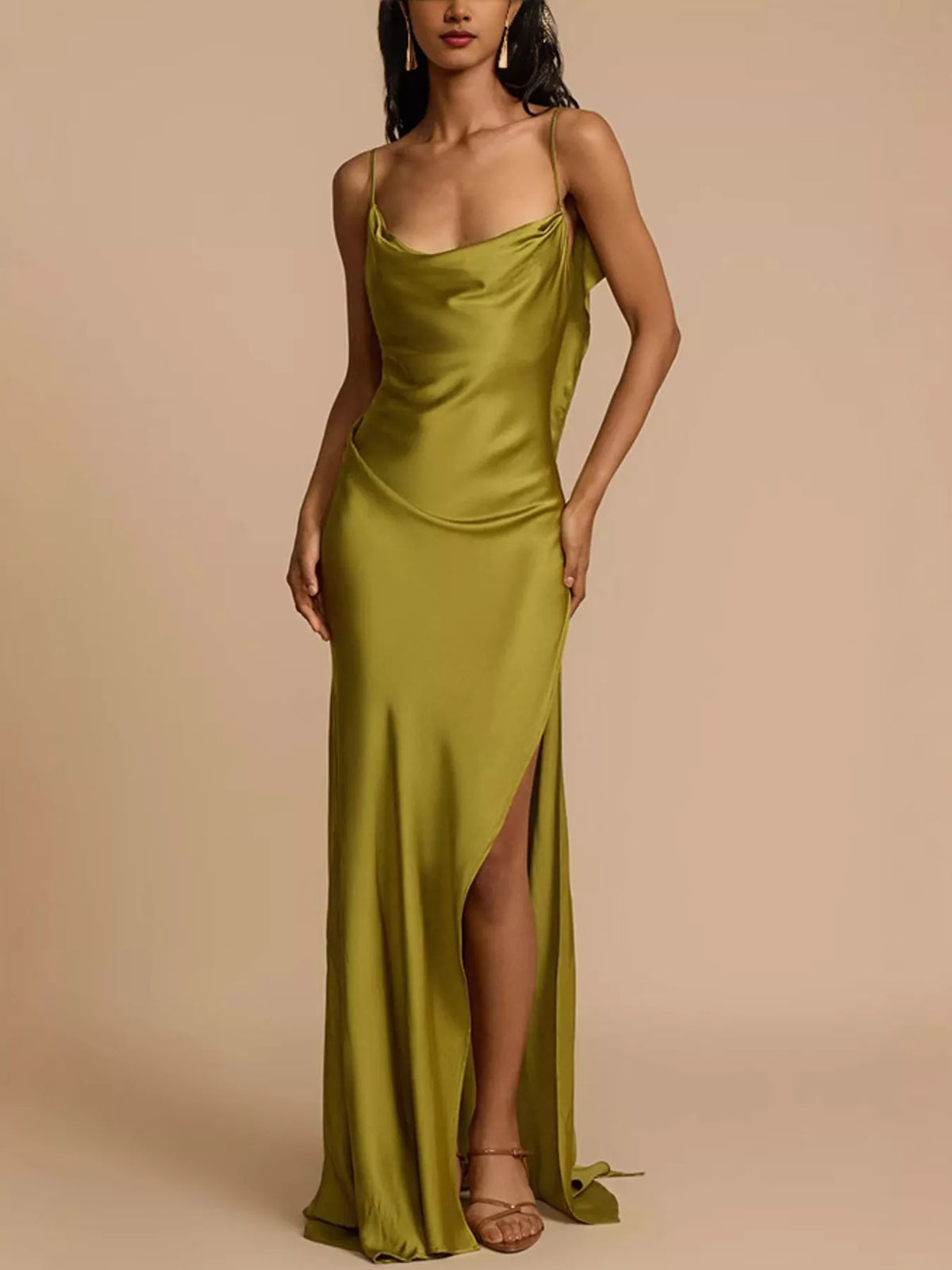 Cowl-Neck Satin Maxi Dress