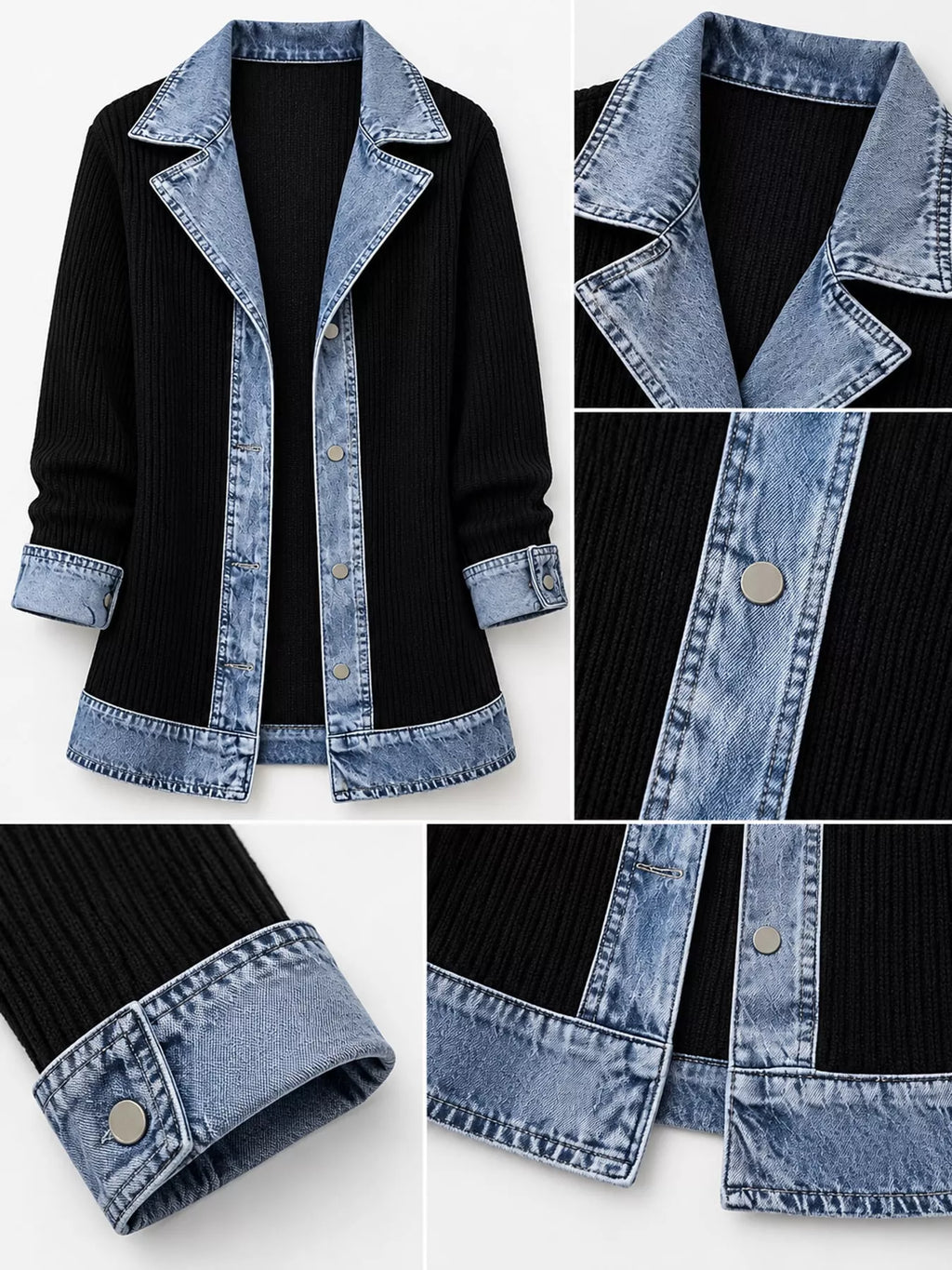 Contrast-Trim Ribbed Knit Cardigan, product view 6
