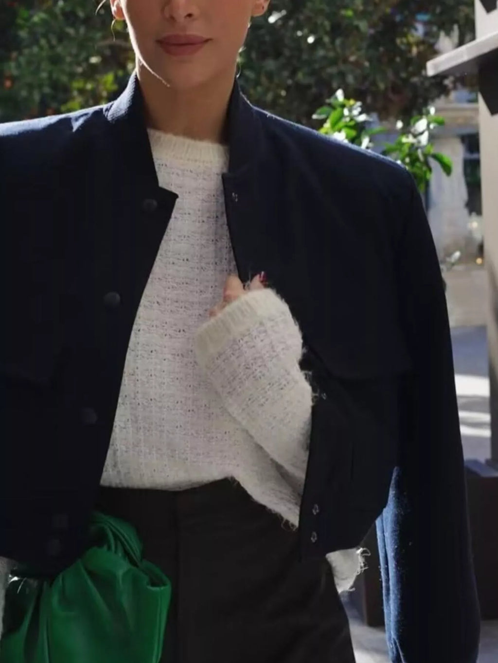 Cropped Button-Front Bomber Jacket