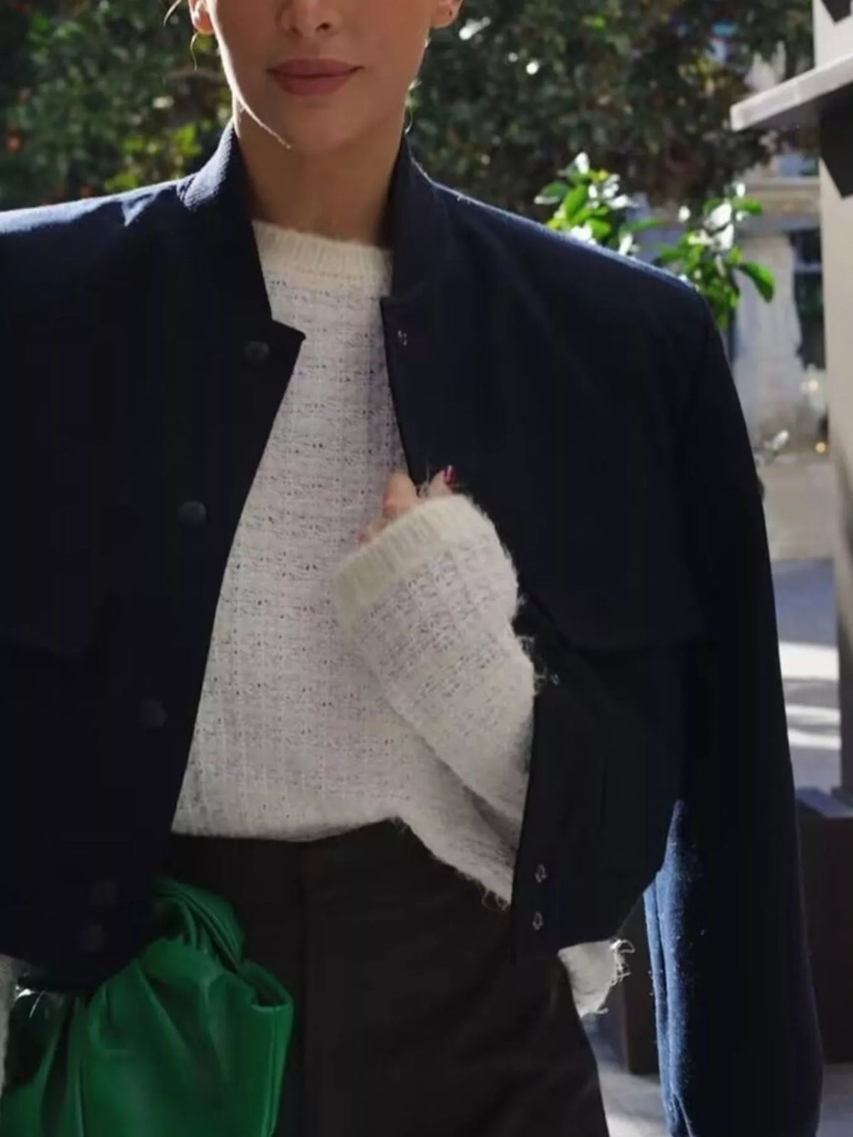 Cropped Button-Front Bomber Jacket
