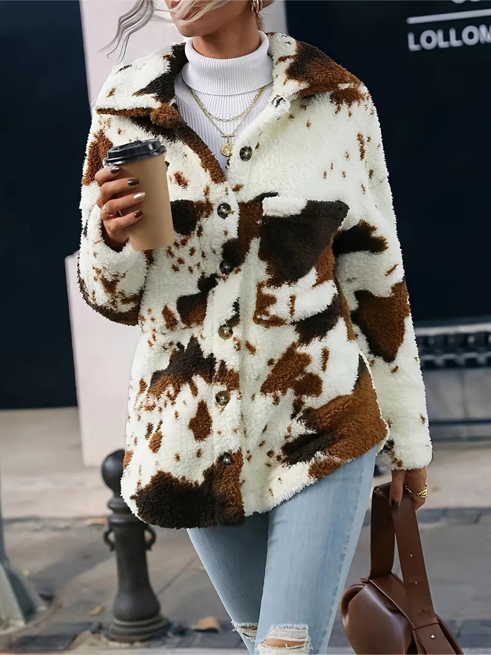 Cow-Print Fuzzy Jacket, view 8