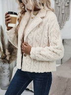 Collared Fuzzy Button Jacket, view 5