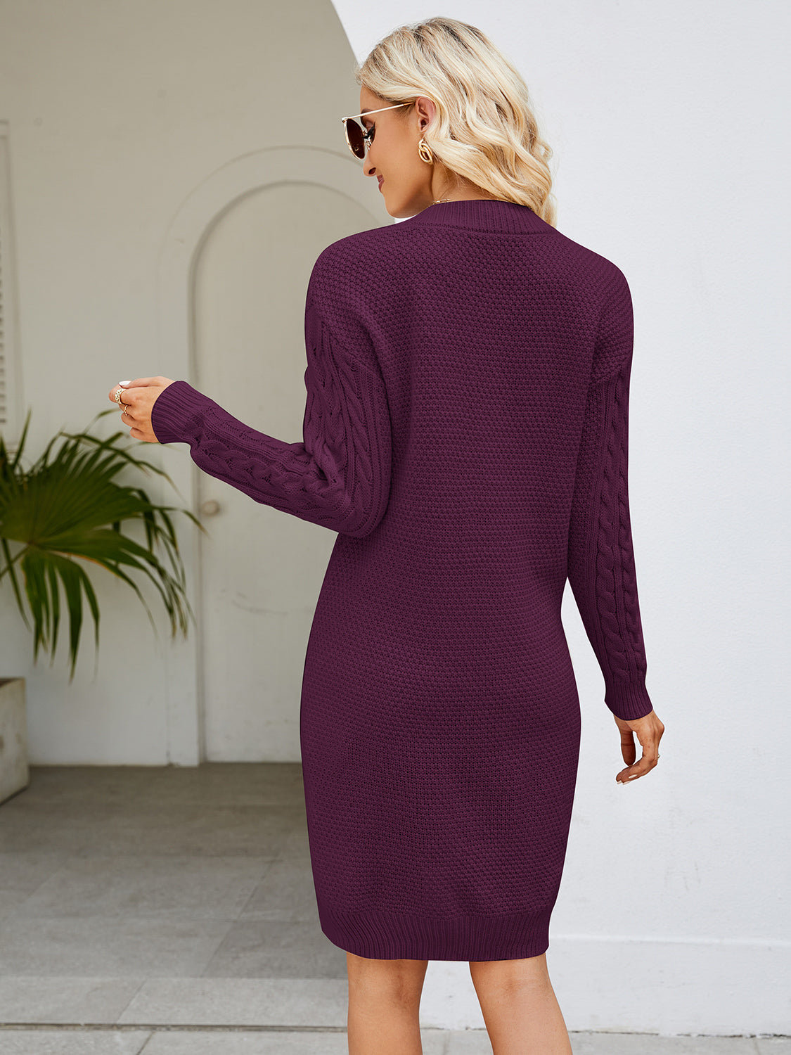 Cable-Knit V-Neck Mini Dress