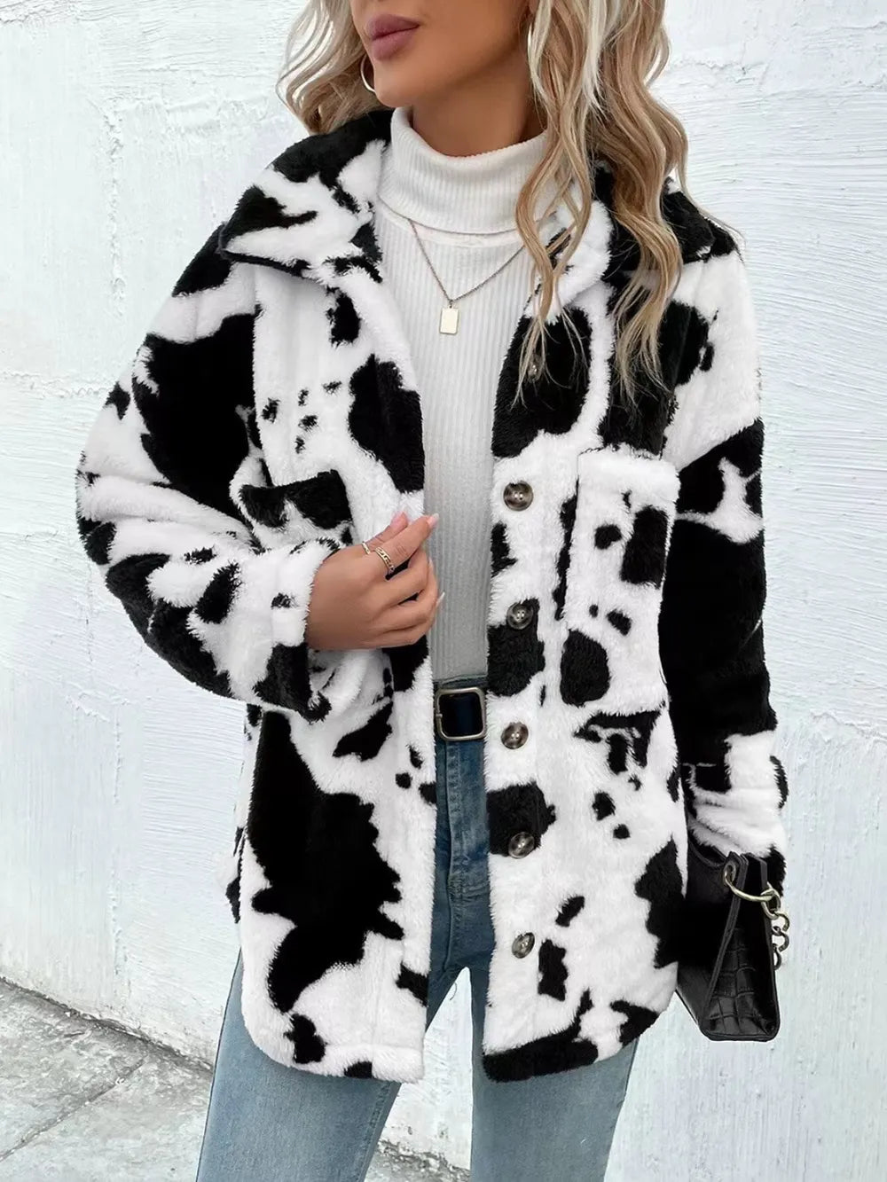 Cow-Print Fuzzy Jacket, view 3