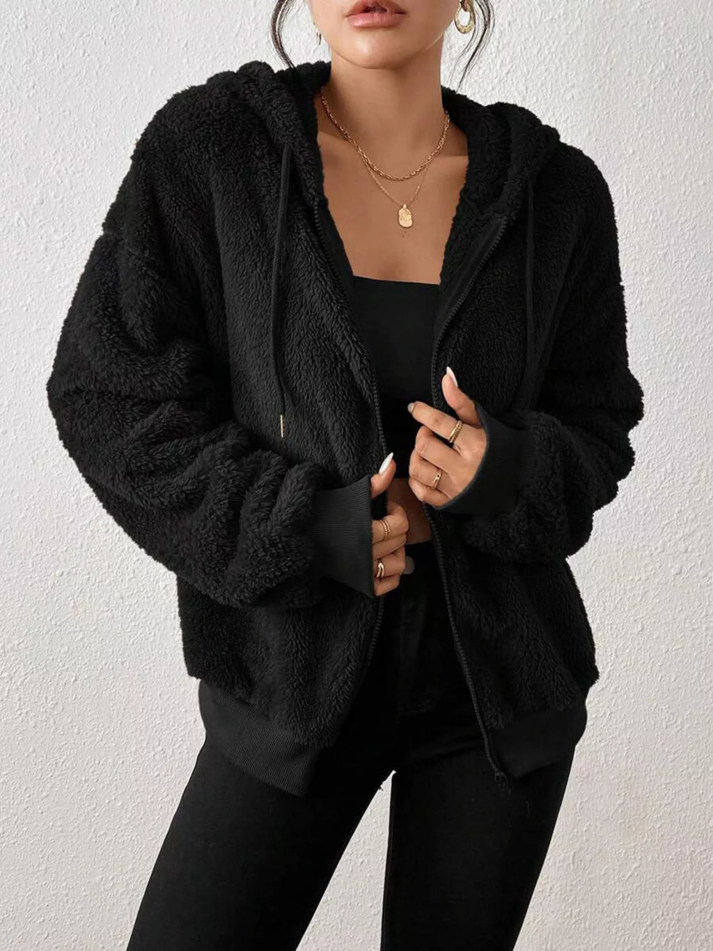 Hooded Plush Zip-Up Jacket, supplier product view 3