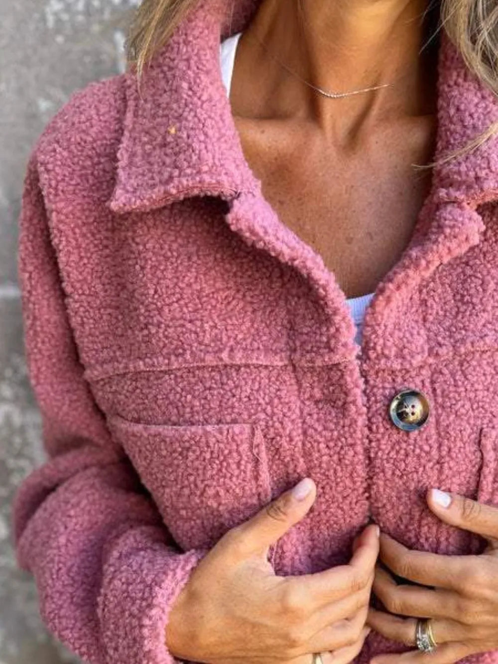 Full-Size Fuzzy Button Jacket, view 9