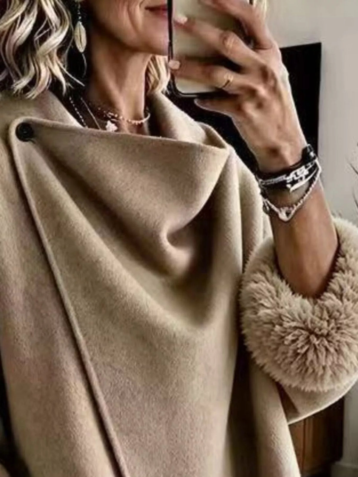 Asymmetric Faux-Fur Cuff Jacket