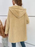 Hooded Fuzzy Button Jacket, view 2