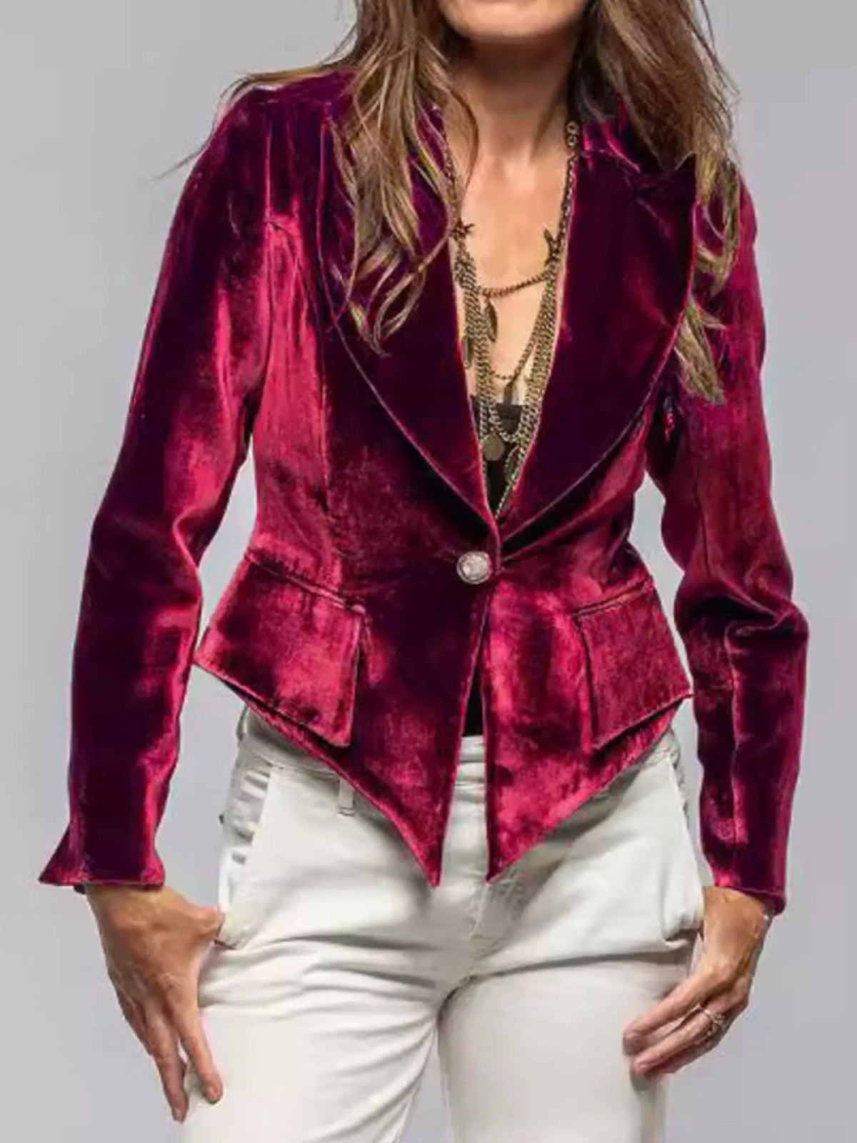 Velvet Single-Button Blazer