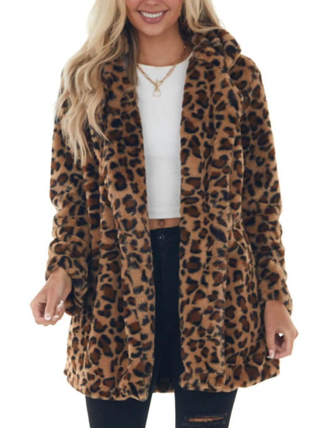 Full-Size Leopard Open-Front Coat, view 2