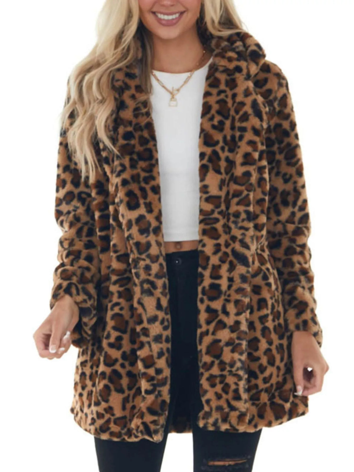 Full-Size Leopard Open-Front Coat, view 2