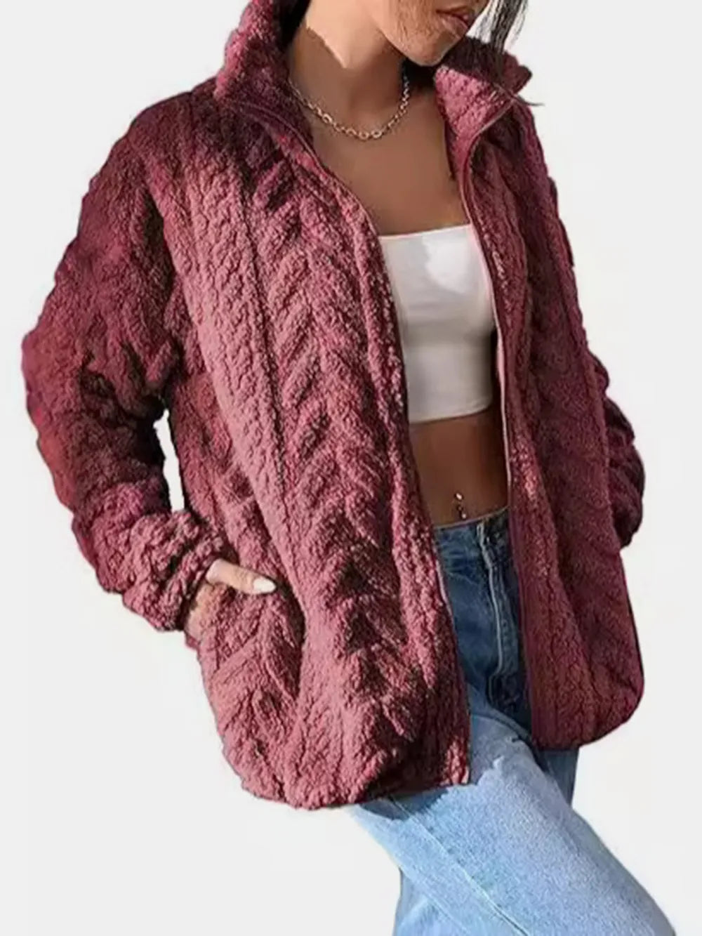 Fuzzy Pocket Zip Jacket, view 3