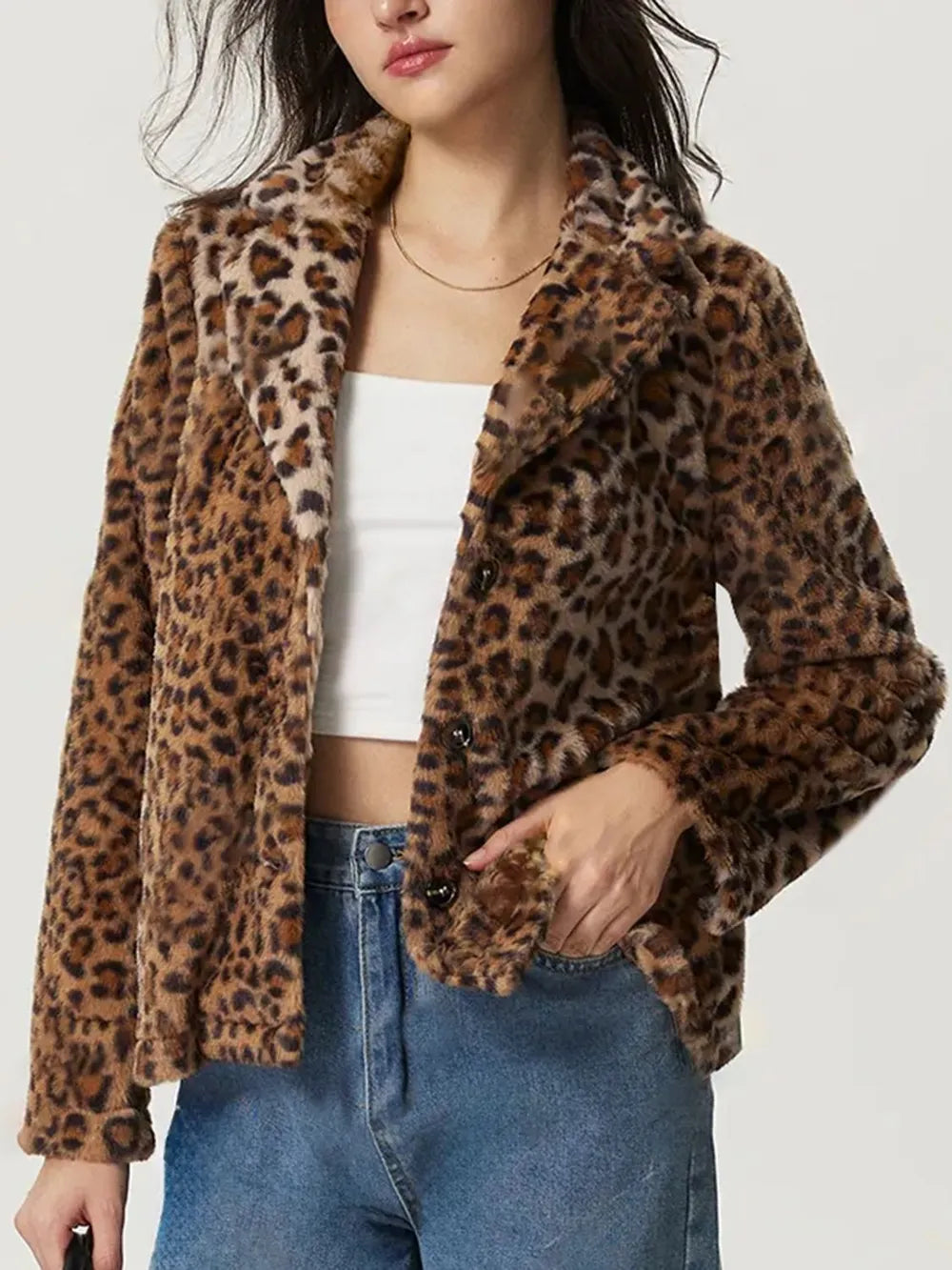 Leopard Fuzzy Collared Jacket, view 3