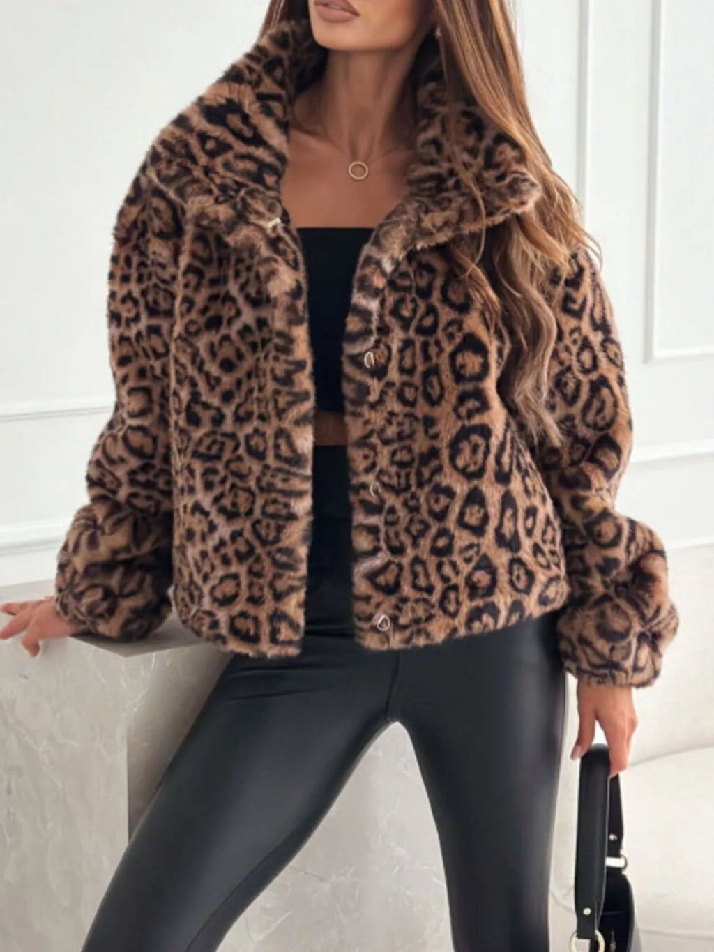Cropped Leopard Faux-Fur Jacket, view 2