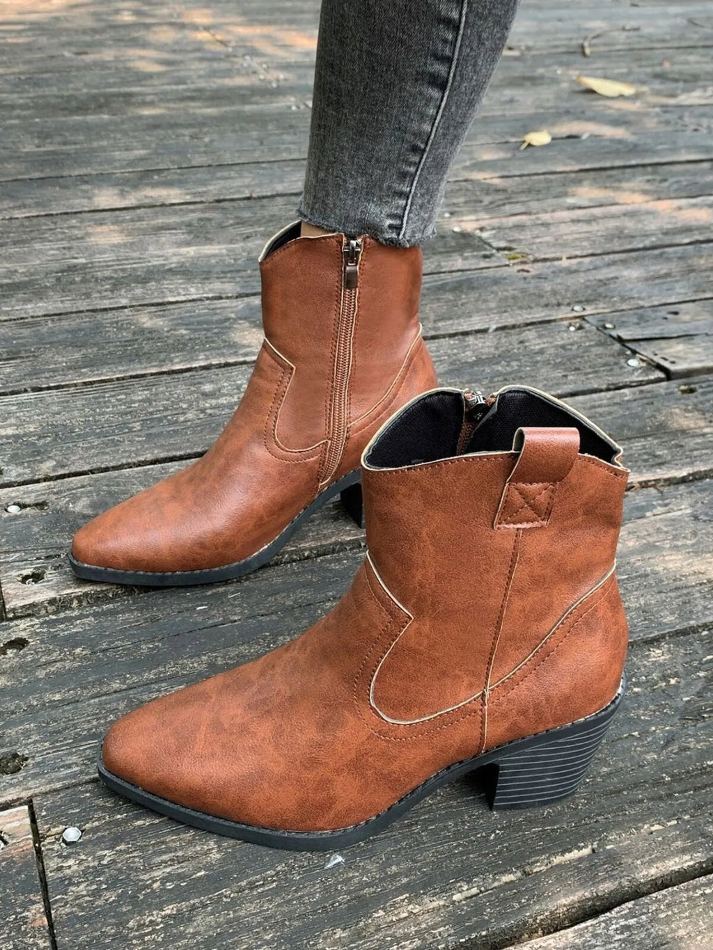 Pointed-Toe Western Ankle Boots