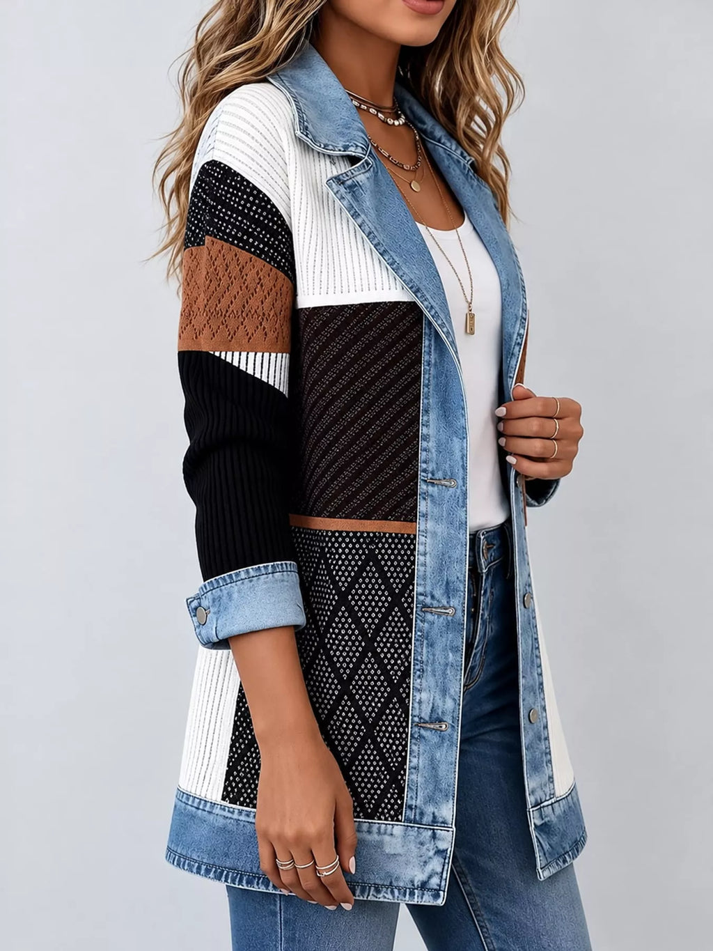 Contrast-Trim Ribbed Knit Cardigan, product view 24