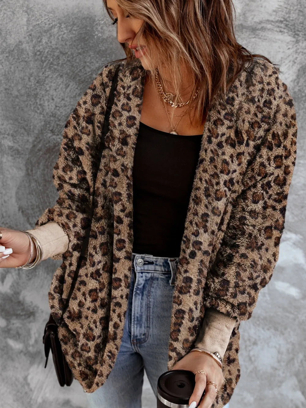 Leopard Hooded Fuzzy Jacket, view 1