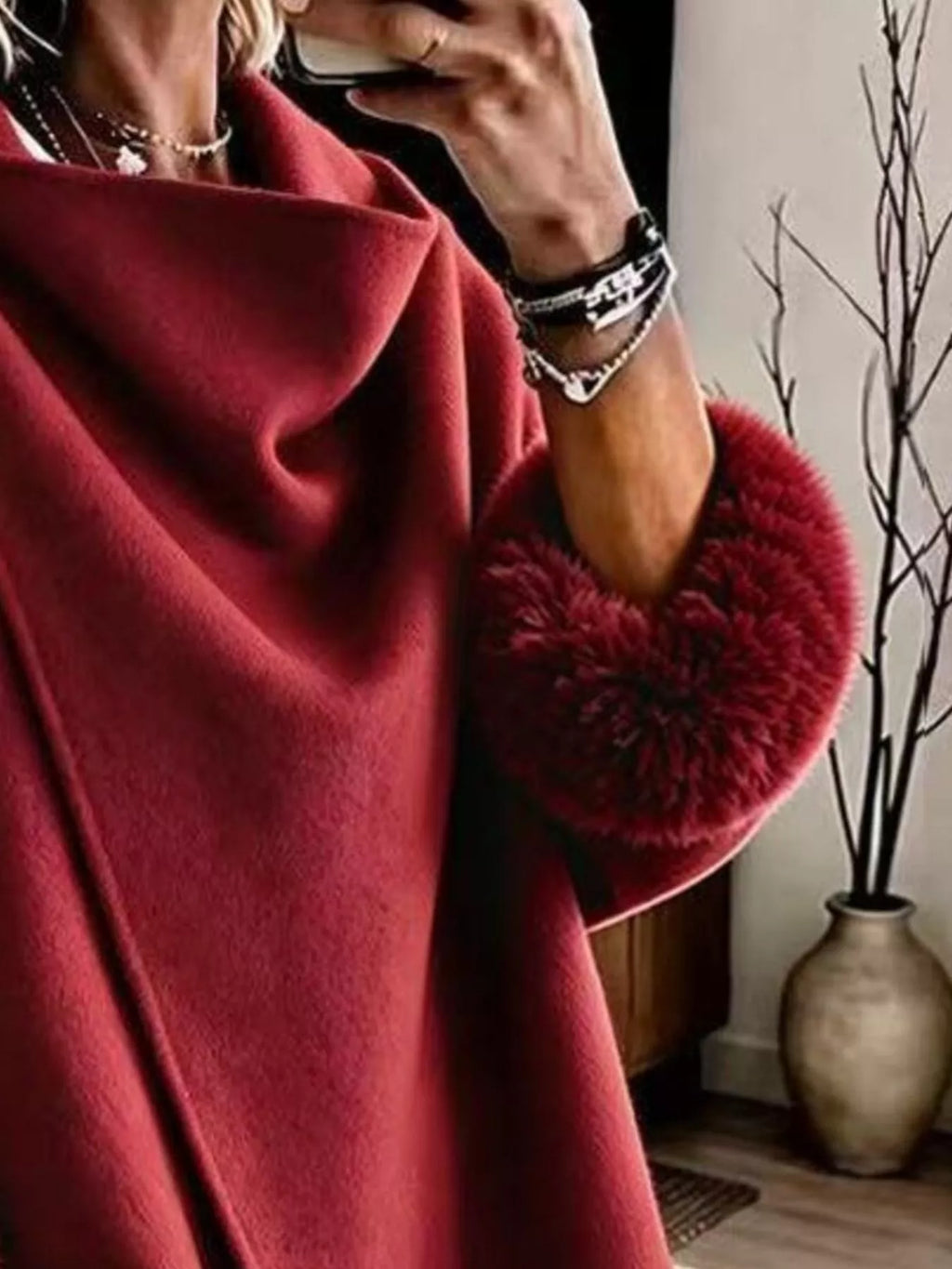 Asymmetric Faux-Fur Cuff Jacket