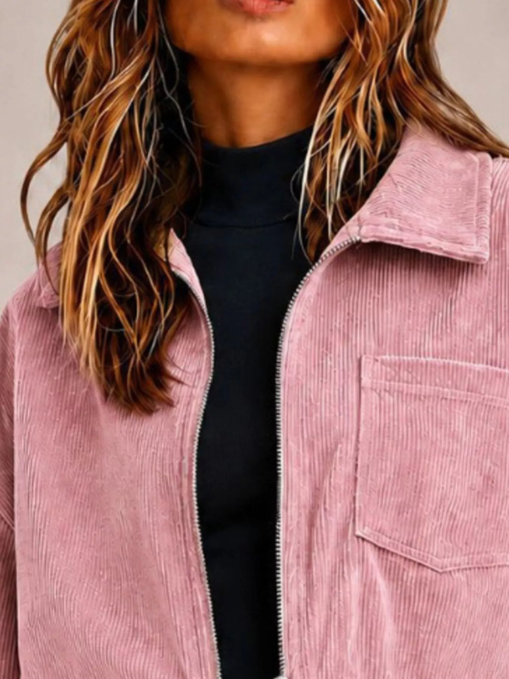 Cropped Corduroy Zip Jacket
