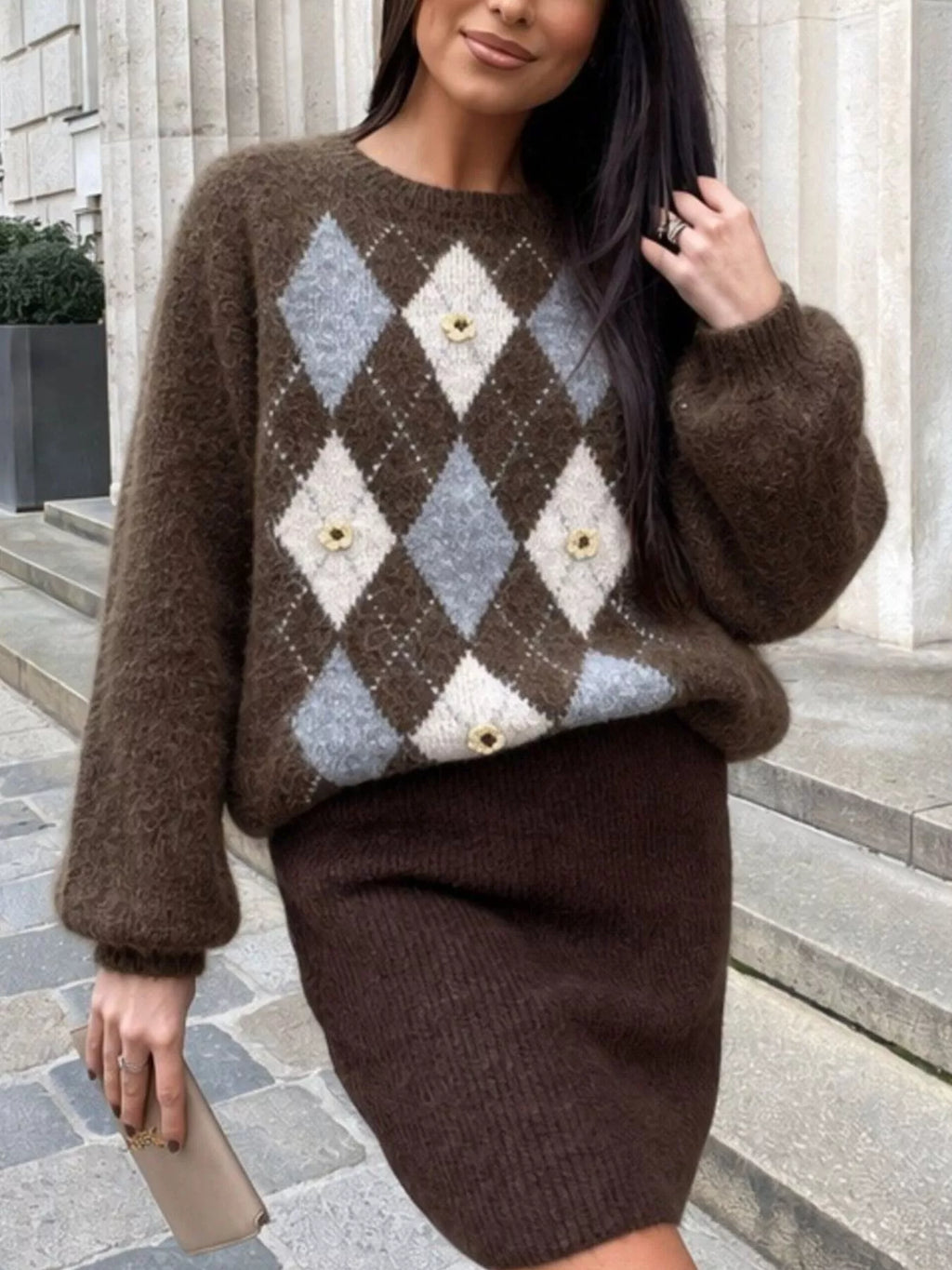 Argyle Raglan Knit Sweater, product view 7