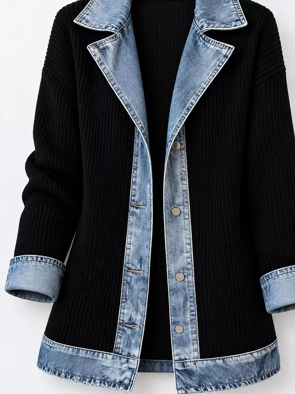 Contrast-Trim Ribbed Knit Cardigan, product view 5