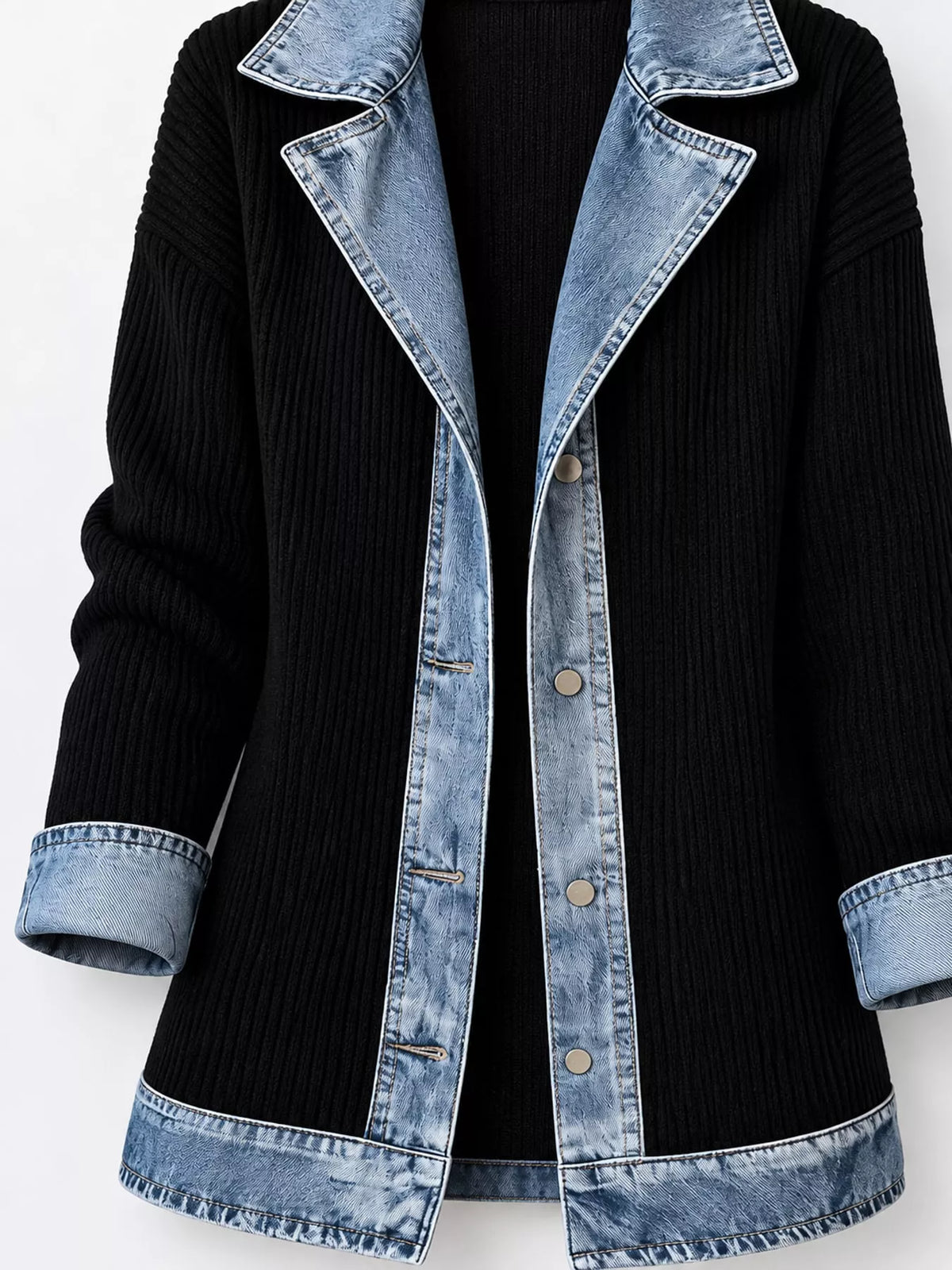Contrast-Trim Ribbed Knit Cardigan, product view 5